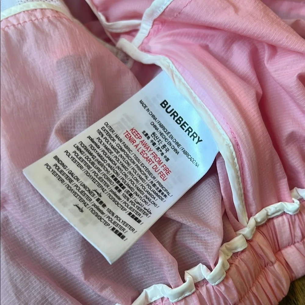 Burberry Pink Hooded Windbreaker jacket 12 months baby designer sale - Picture 6 of 10